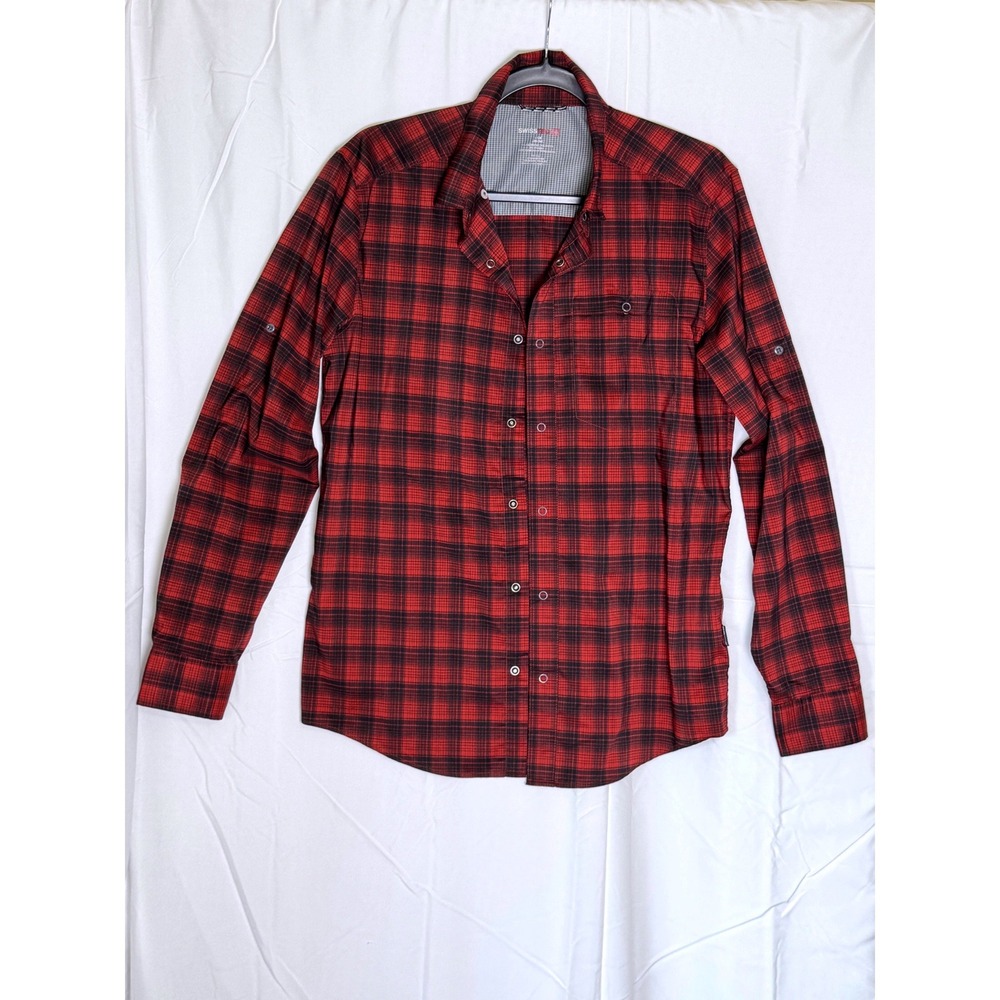 Swiss Tech Mens Red Plaid Long Sleeve Snap Front Performance Shirt Small‎